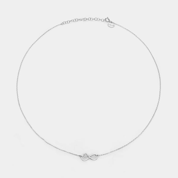 Collana argento rodiato con centrale infinito traforato e cuore laterale