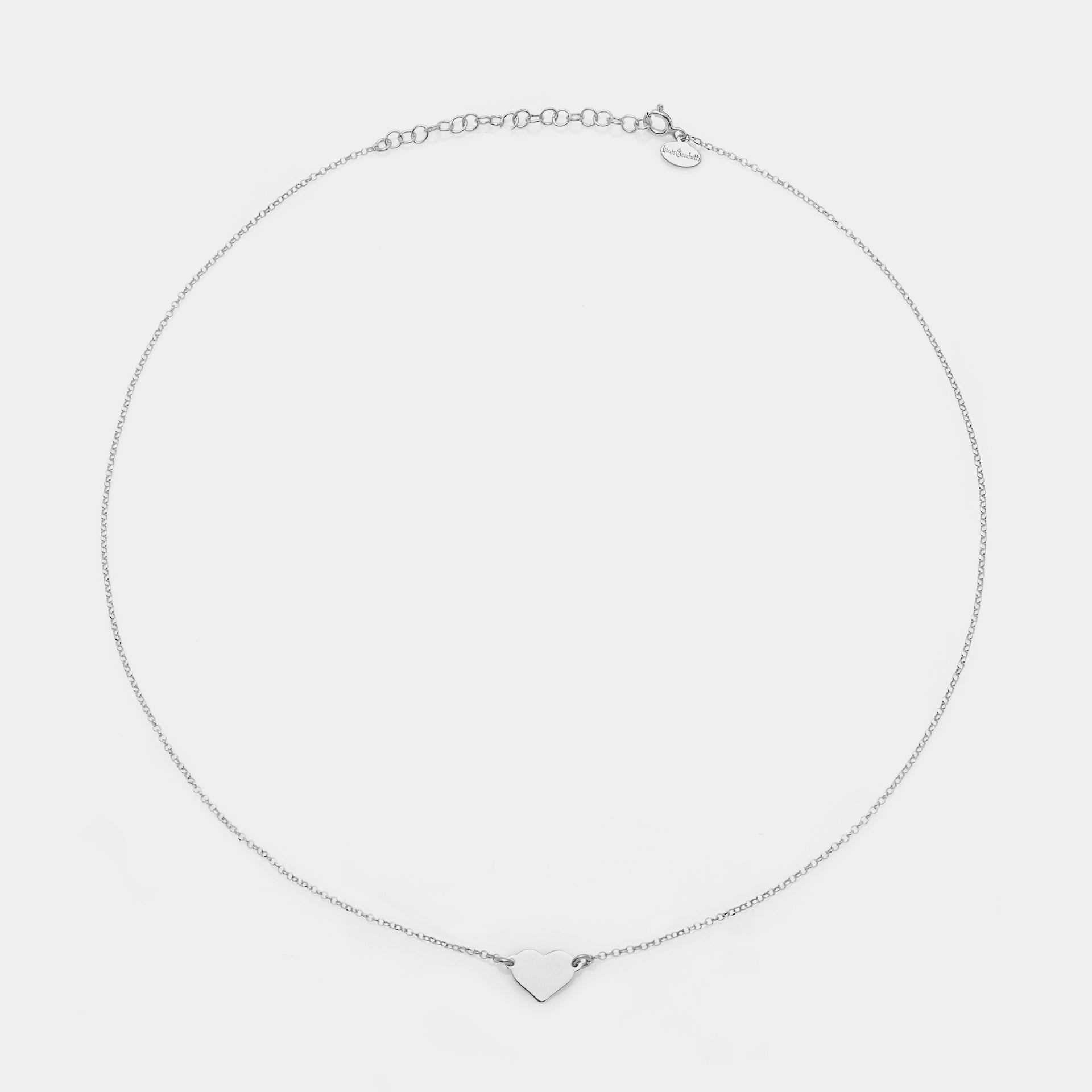 Rhodium-plated silver necklace with classic heart centerpiece