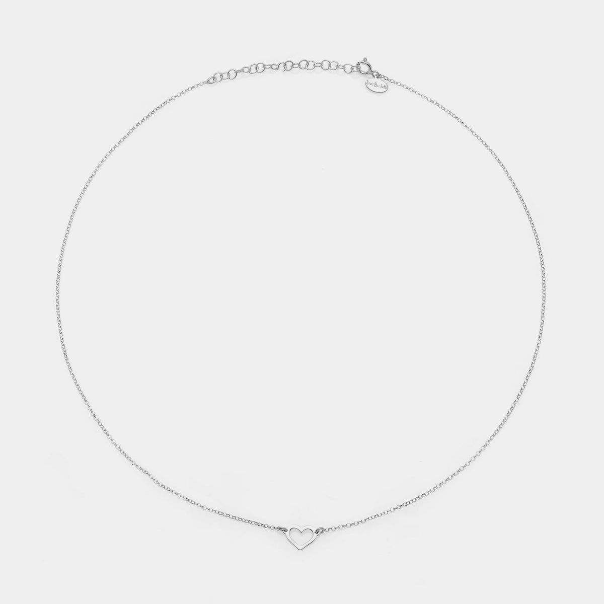 Collana argento rodiato con centrale cuore classico traforato