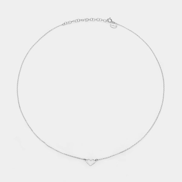Collana argento rodiato con centrale cuore classico traforato