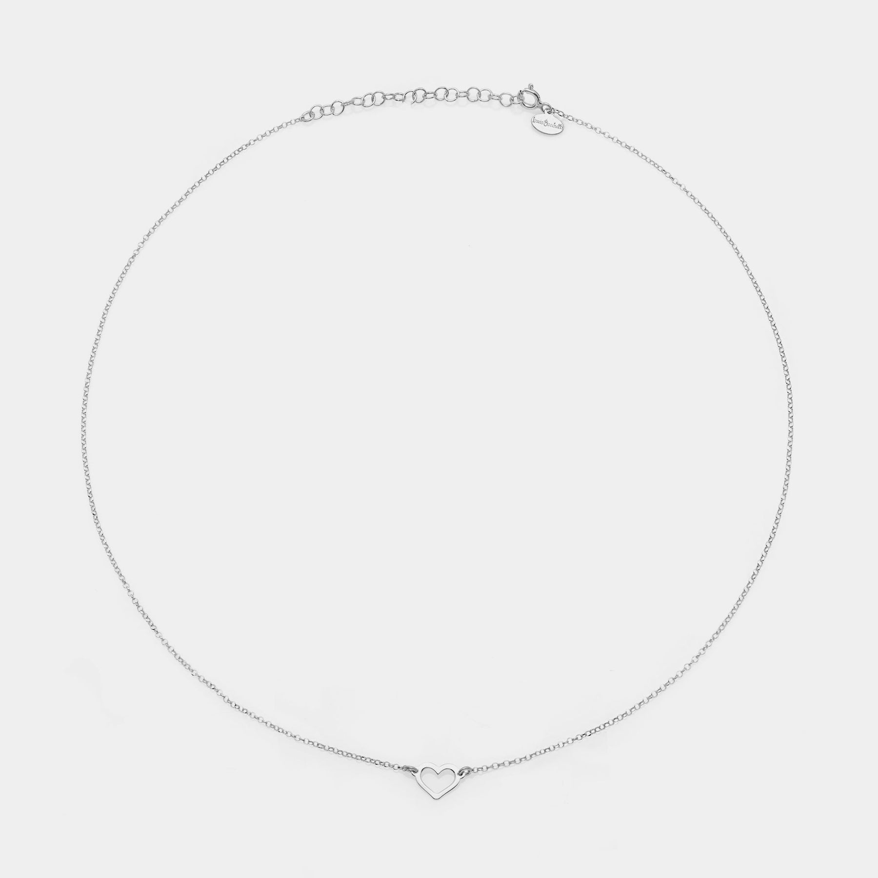Rhodium-plated silver necklace with classic pierced heart centerpiece