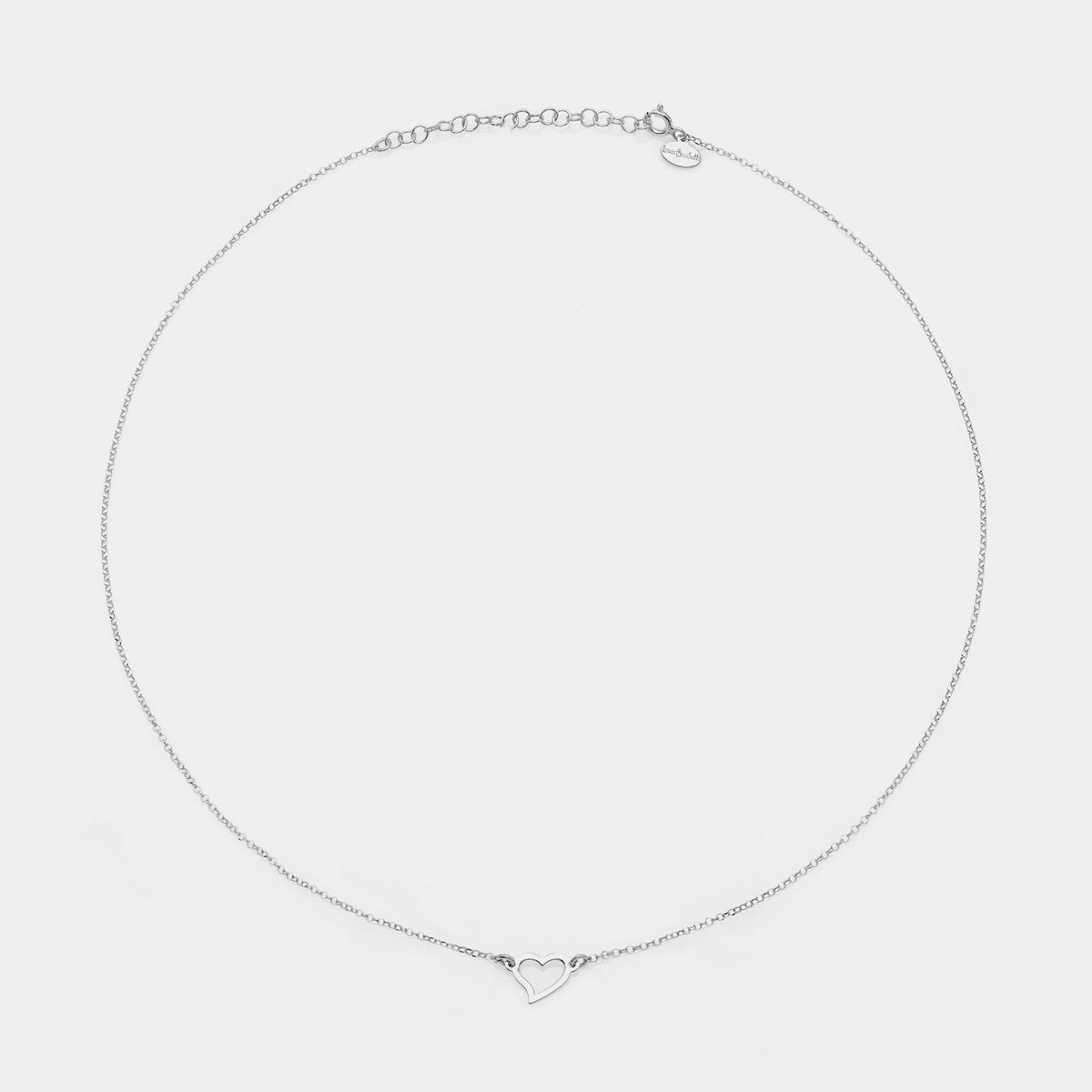 Rhodium-plated silver necklace with twisted heart centerpiece