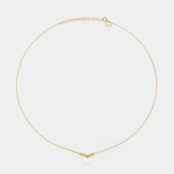 Gold-plated silver necklace with classic heart pendant and faceted spheres on the sides