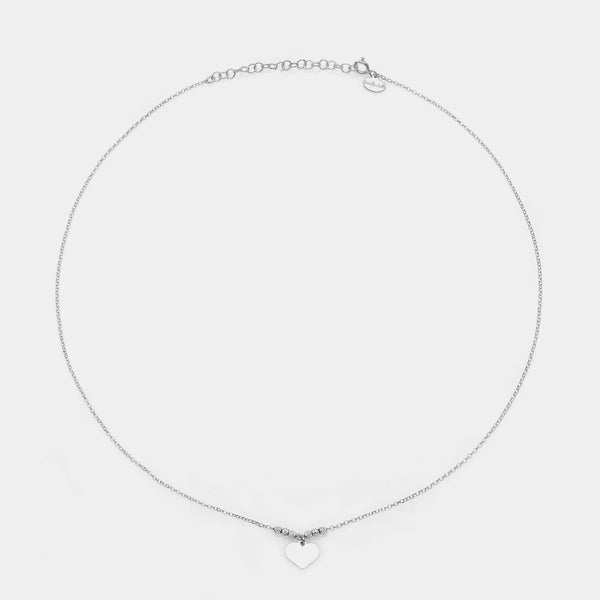 Collana argento rodiato centrale cuore classico pendente e 3 sfere sfaccettate ai lati