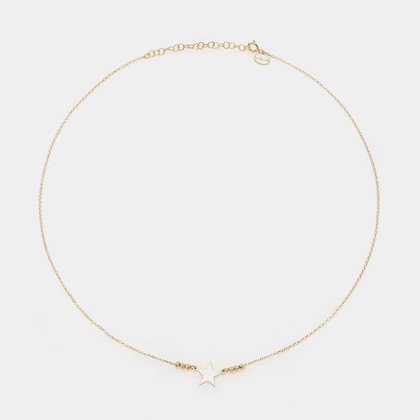 Gold-plated silver necklace with star centerpiece and faceted spheres on the sides