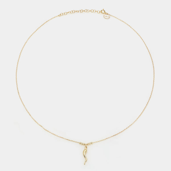 Gold-plated silver necklace with a smooth horn pendant and 3 faceted spheres on the sides