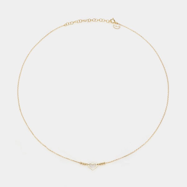Collana argento dorato con centrale cuore semplice traforato e sfere sfaccettate ai lati