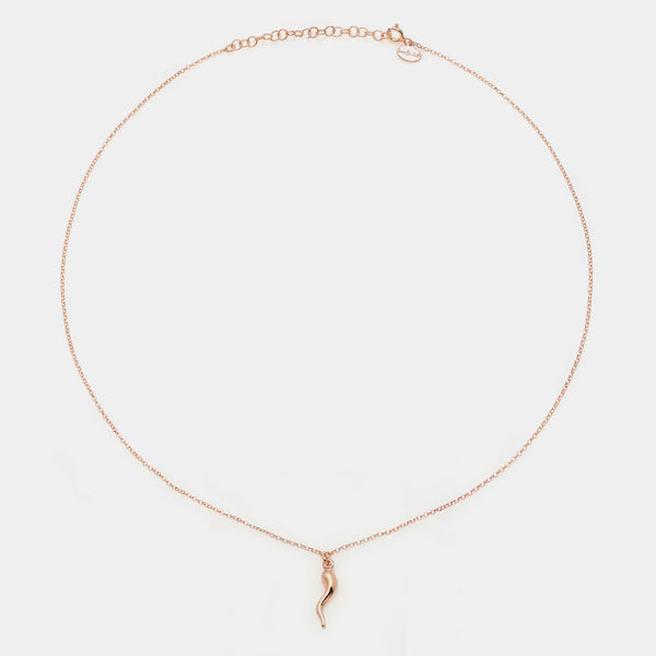 Rose gold silver necklace with smooth curved horn pendant