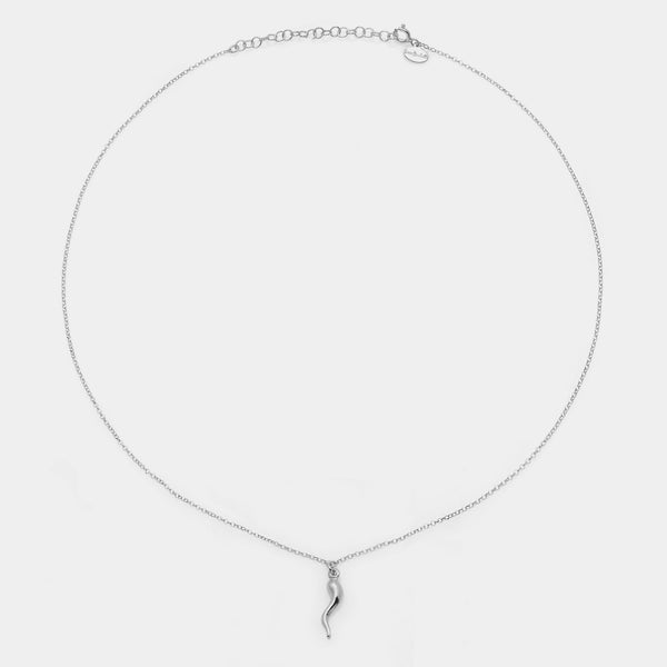 Collana argento rodiato con centrale corno bombato liscio pendente