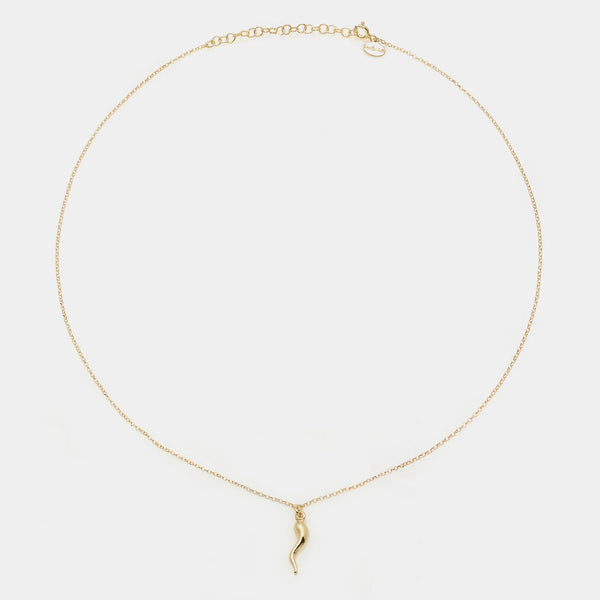 Collana argento dorato con centrale corno bombato liscio pendente