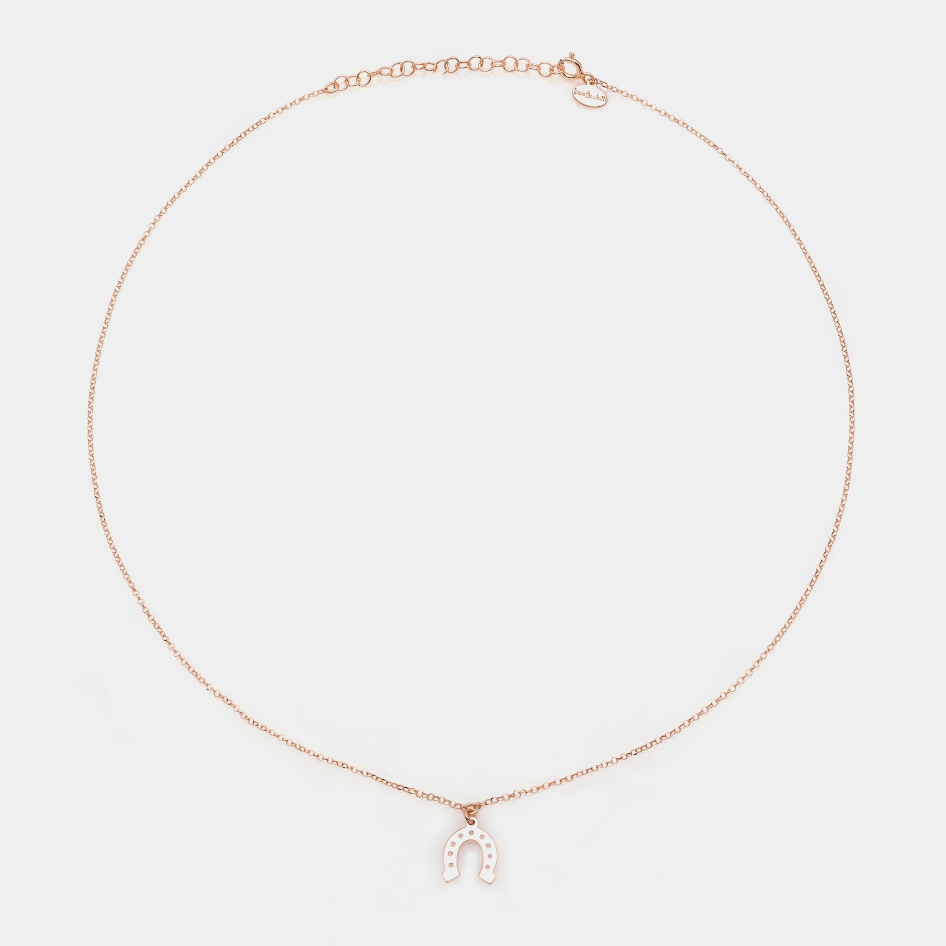 Rose gold silver necklace with hanging horseshoe centerpiece