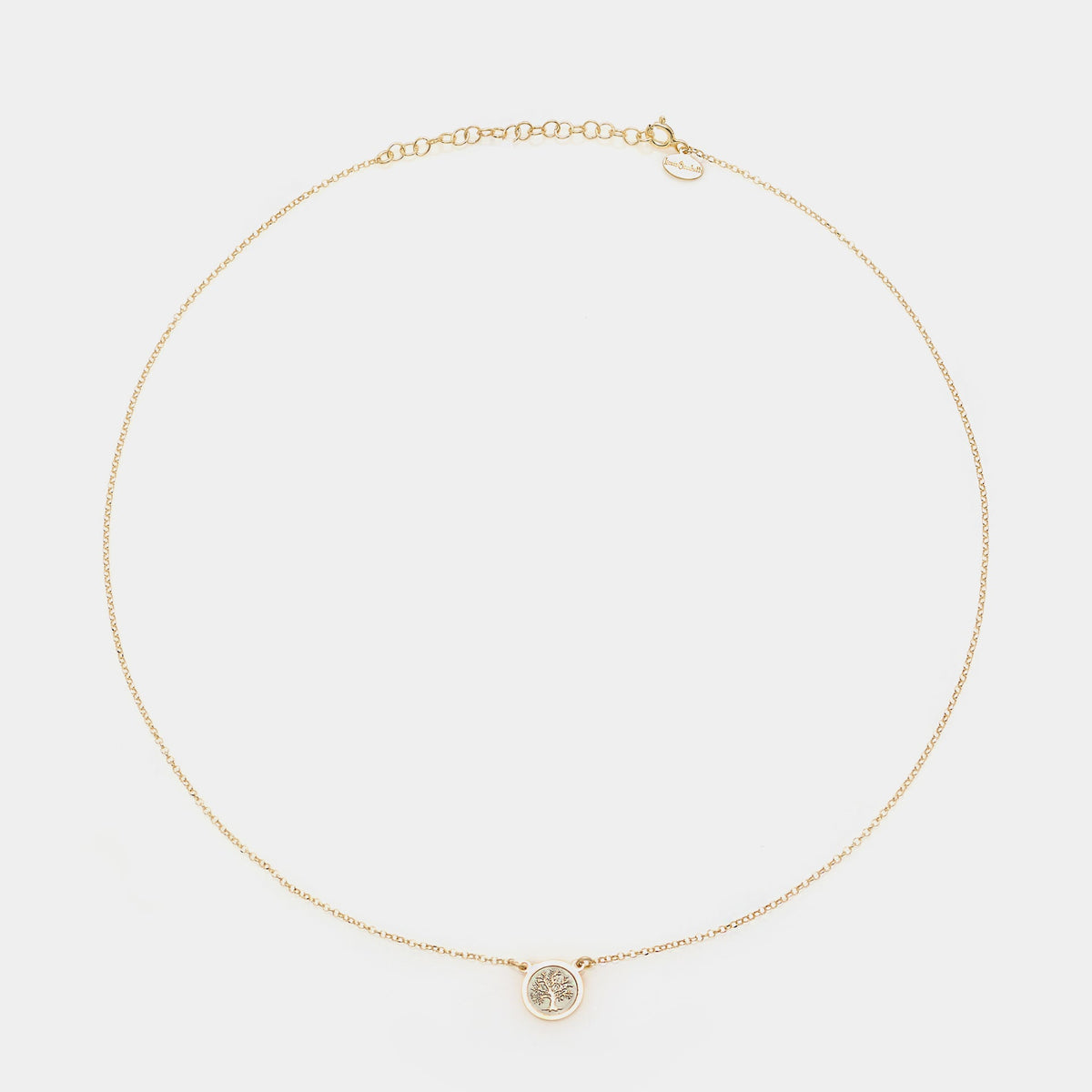 Gold-plated silver necklace with central disc featuring the tree of life