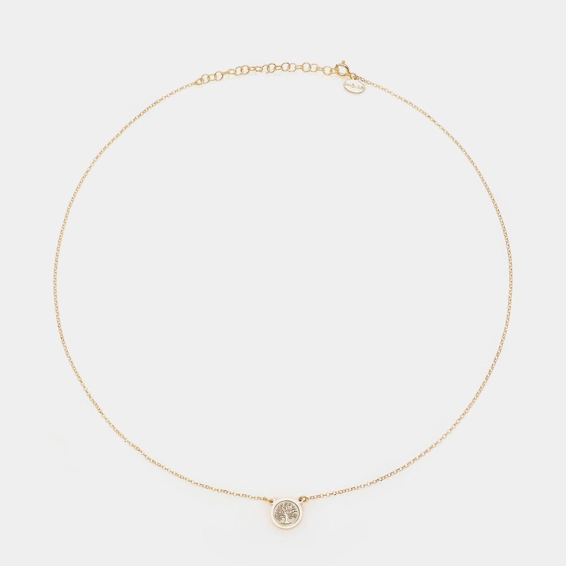Gold-plated silver necklace with central disc featuring the tree of life