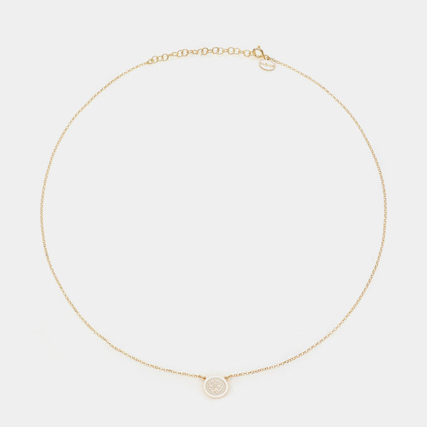 Collana argento dorato con centrale disco con quadrifoglio