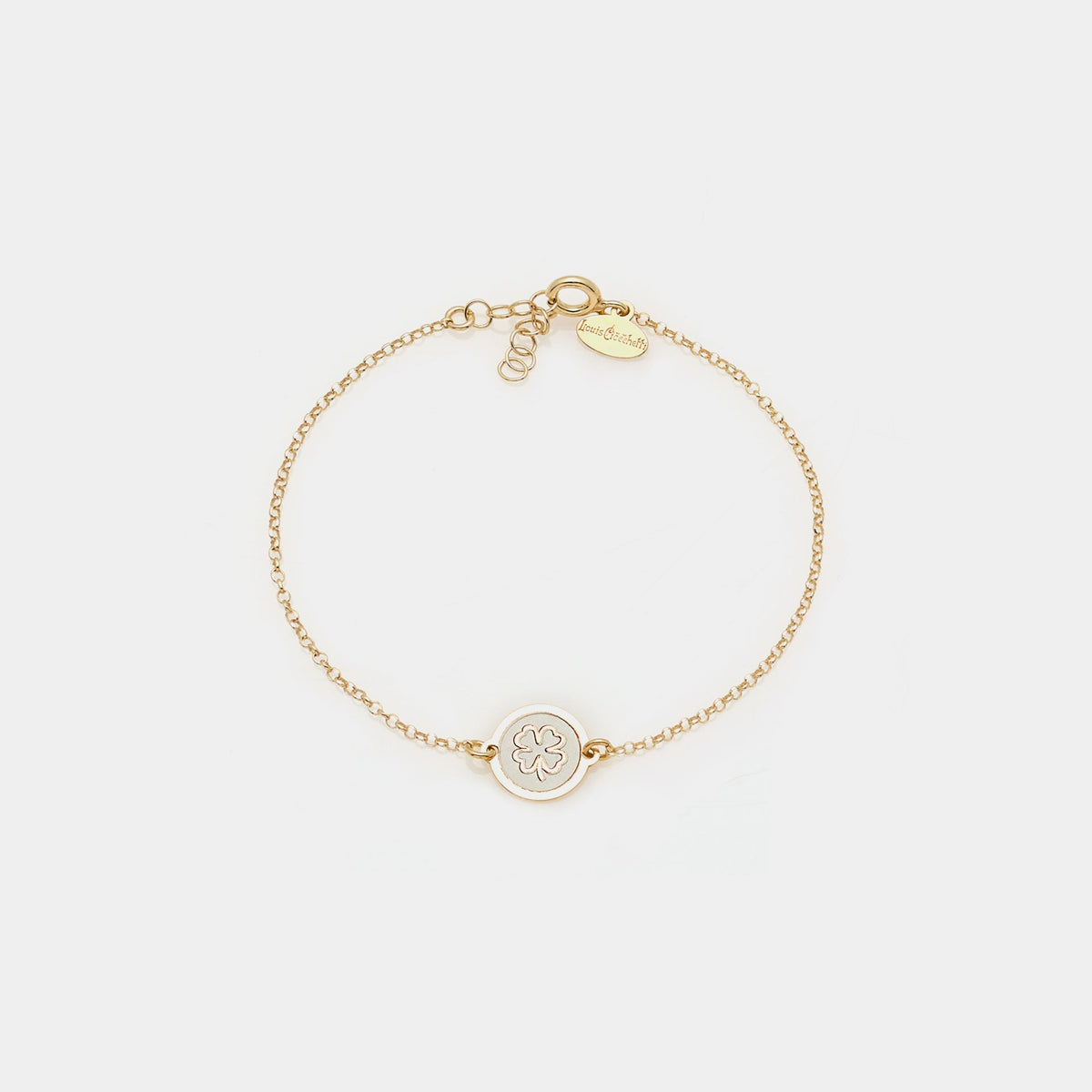 Gold-plated silver bracelet with central disc and clover