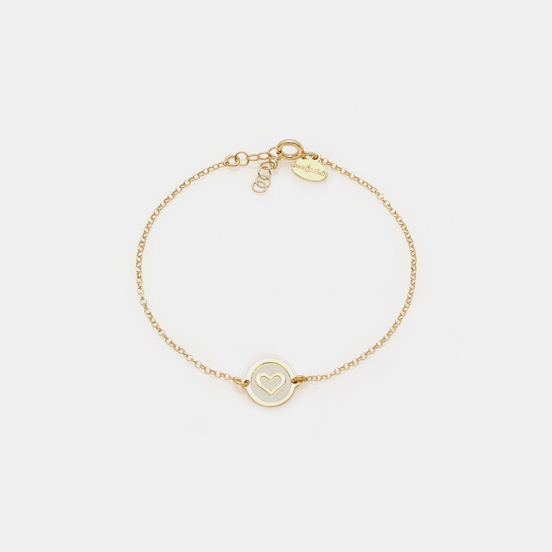 Gold-plated silver bracelet with heart disc centerpiece