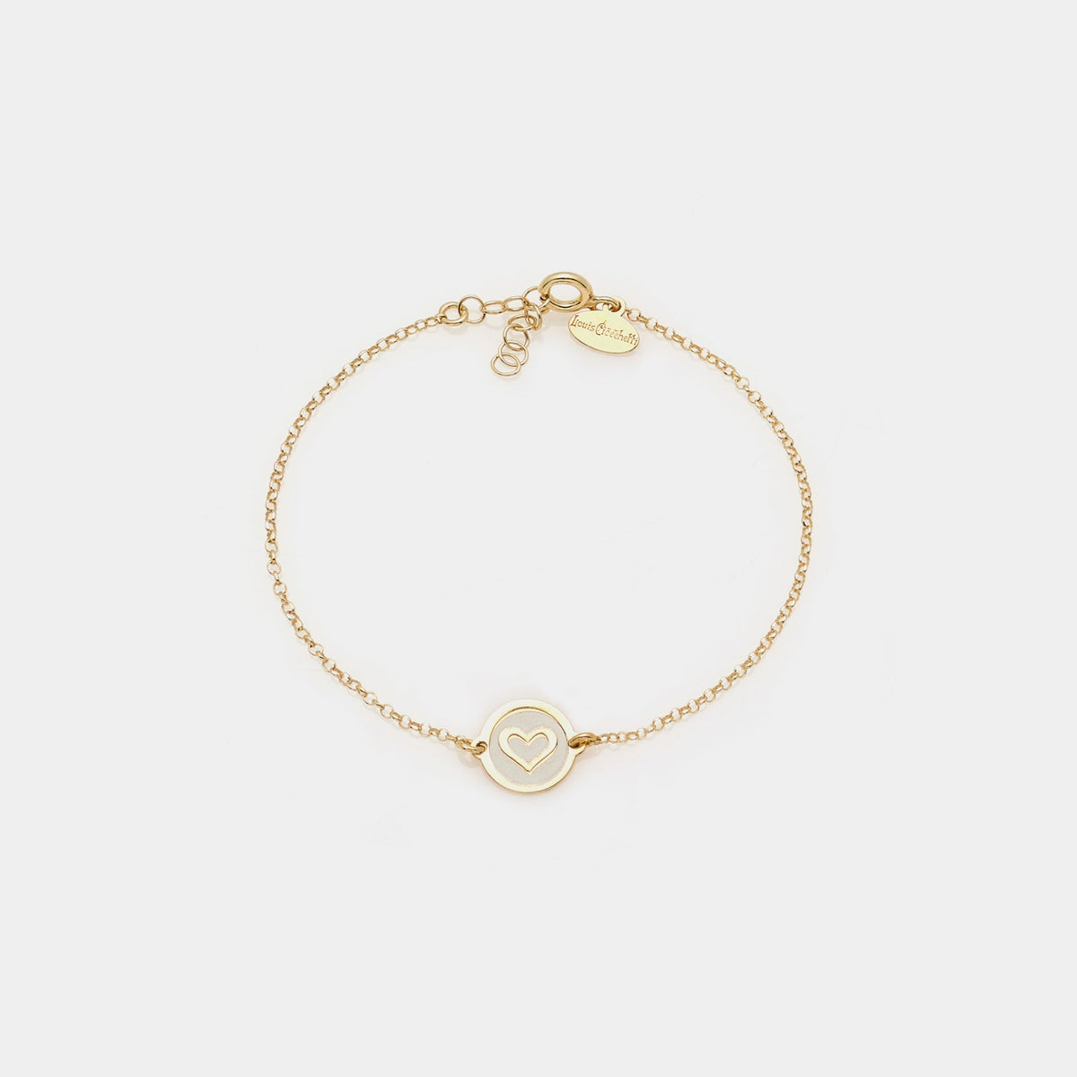 Gold-plated silver bracelet with heart disc centerpiece