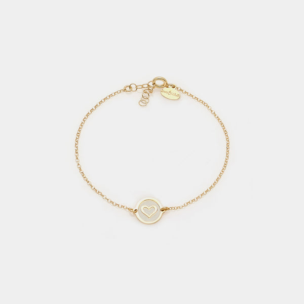 Gold-plated silver bracelet with heart disc centerpiece