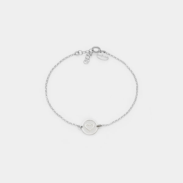 Rhodium-plated silver bracelet with central disc featuring the tree of life