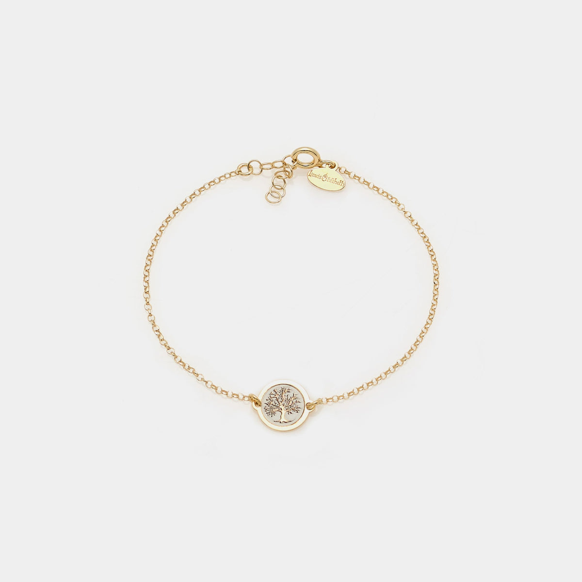 Gold-plated silver bracelet with central disc featuring the tree of life