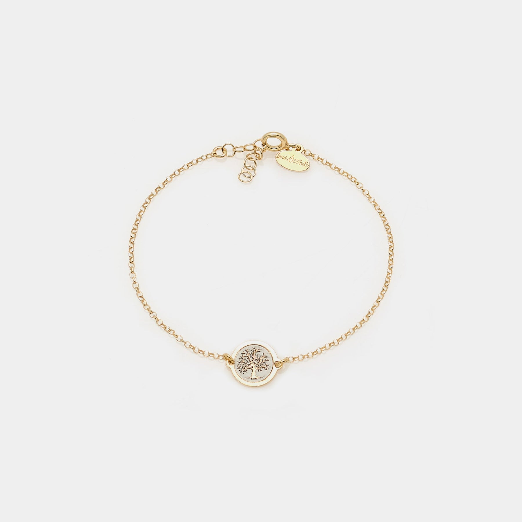 Gold-plated silver bracelet with central disc featuring the tree of life