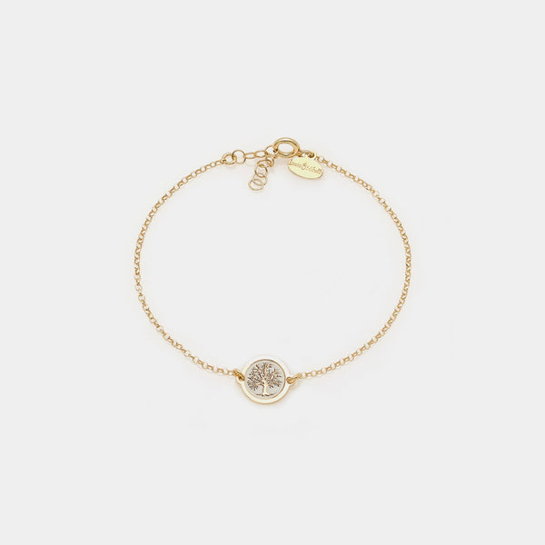 Gold-plated silver bracelet with central disc featuring the tree of life