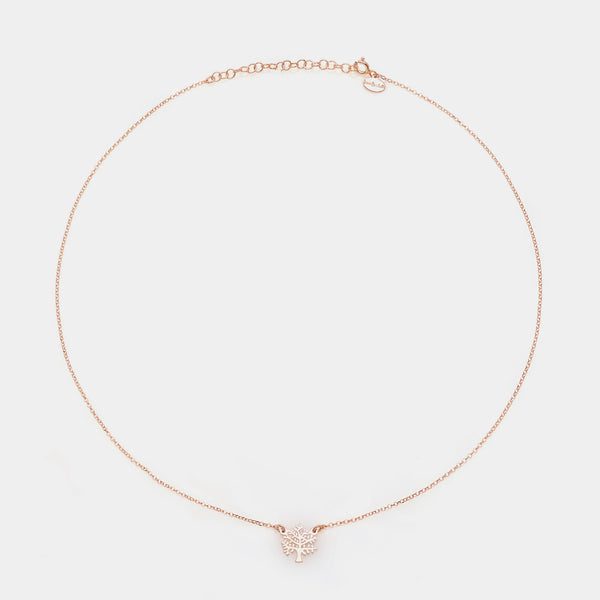 Collana argento rosato con centrale albero traforato