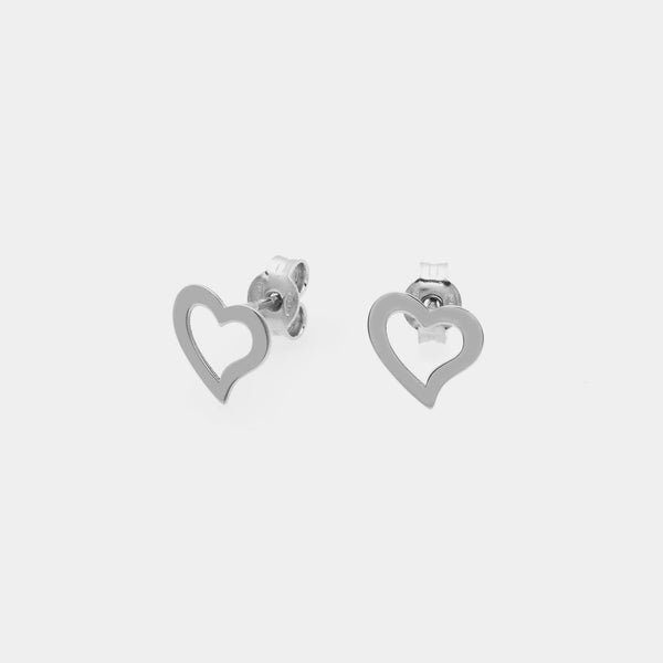 Rhodium-plated silver stud earrings with twisted heart cutout