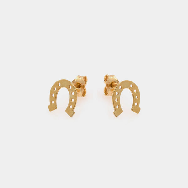 Gold-plated silver stud earrings in the shape of a horseshoe