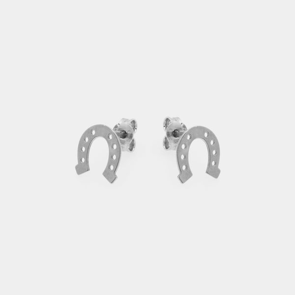 Horseshoe-shaped Rhodium-plated Silver Stud Earrings