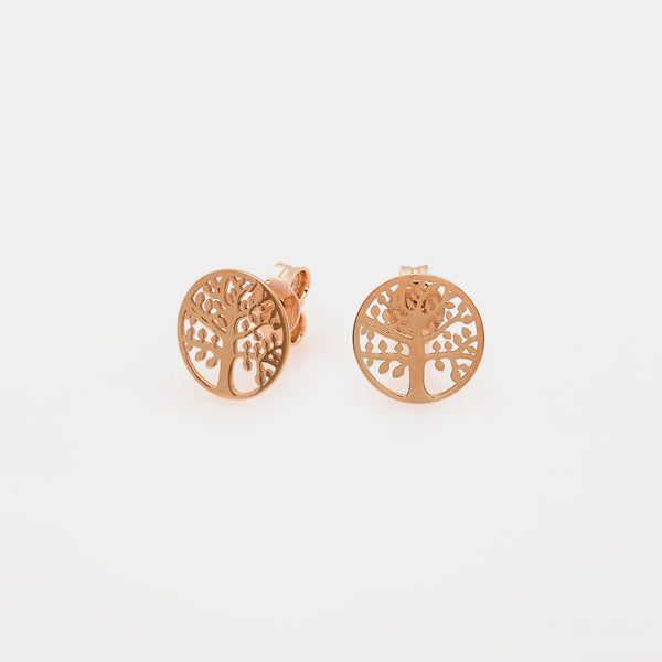 Pendientes de plata con corte en forma de árbol de la vida chapados en oro rosa