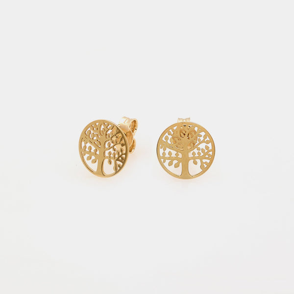 Pendientes de plata chapados en oro con corte redondo del árbol de la vida