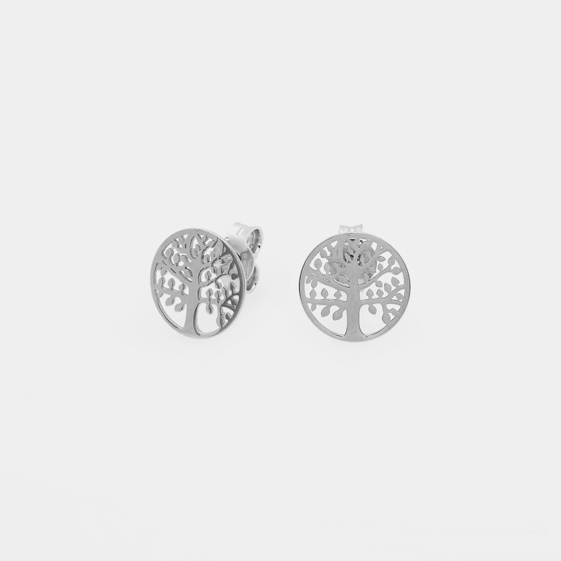 Round Tree of Life Filigree Rhodium-Plated Silver Stud Earrings