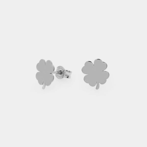 Pendientes de botón de plata chapada en rodio con diseño de trébol