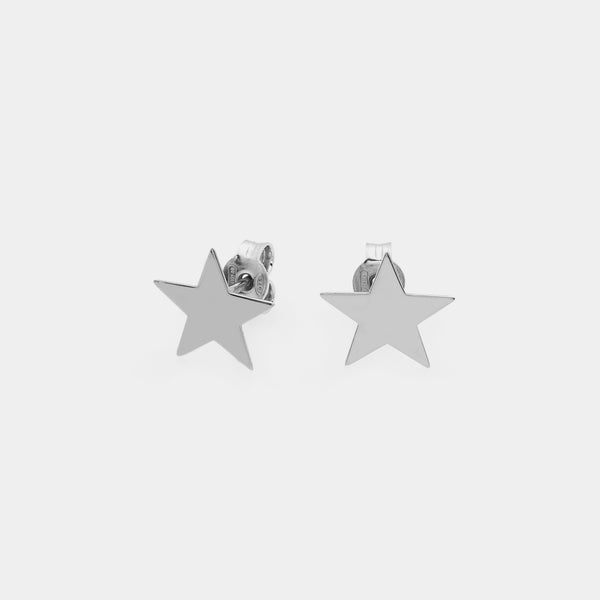 Rhodium-plated silver stud earrings in star shape