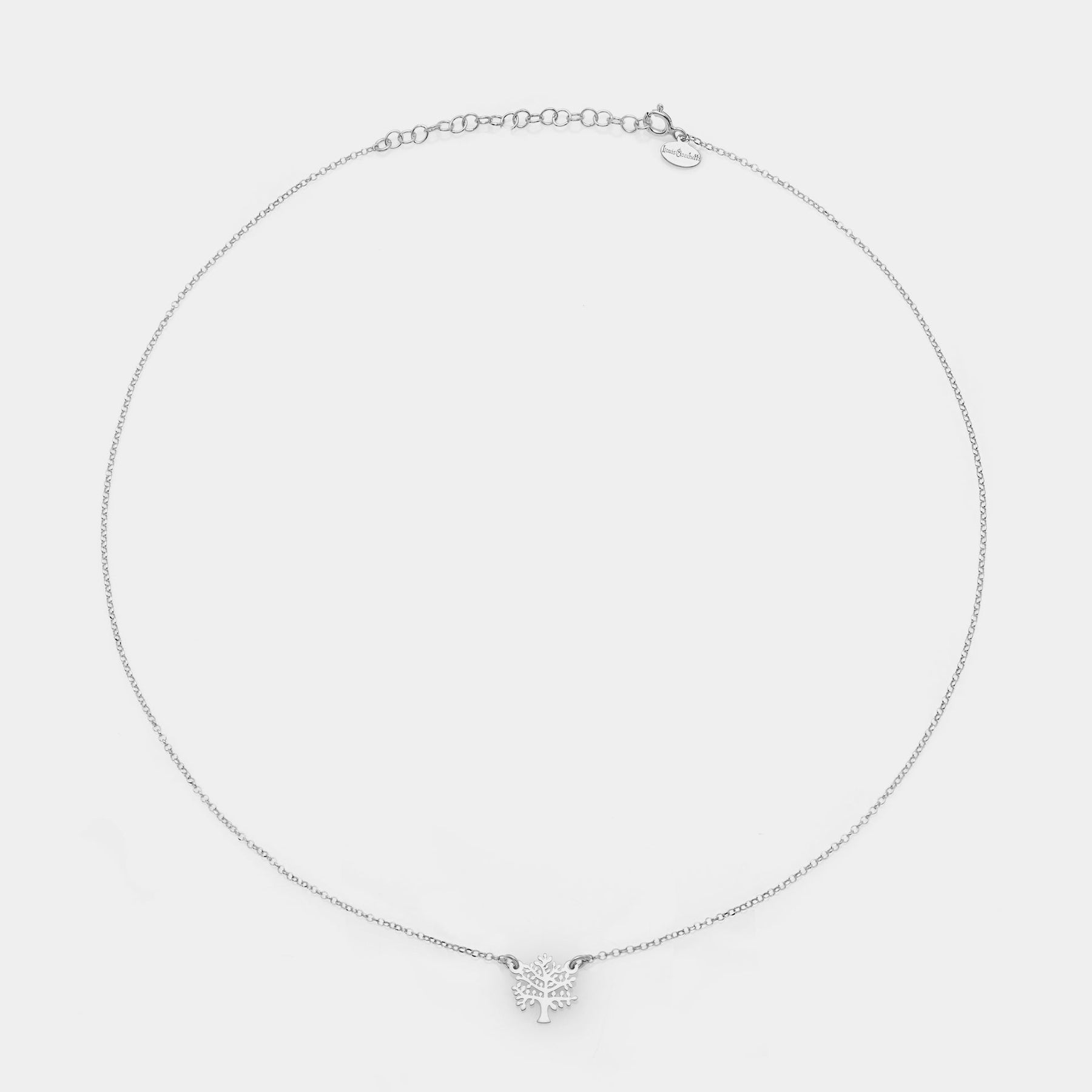 Rhodium-plated silver necklace with pierced tree centerpiece