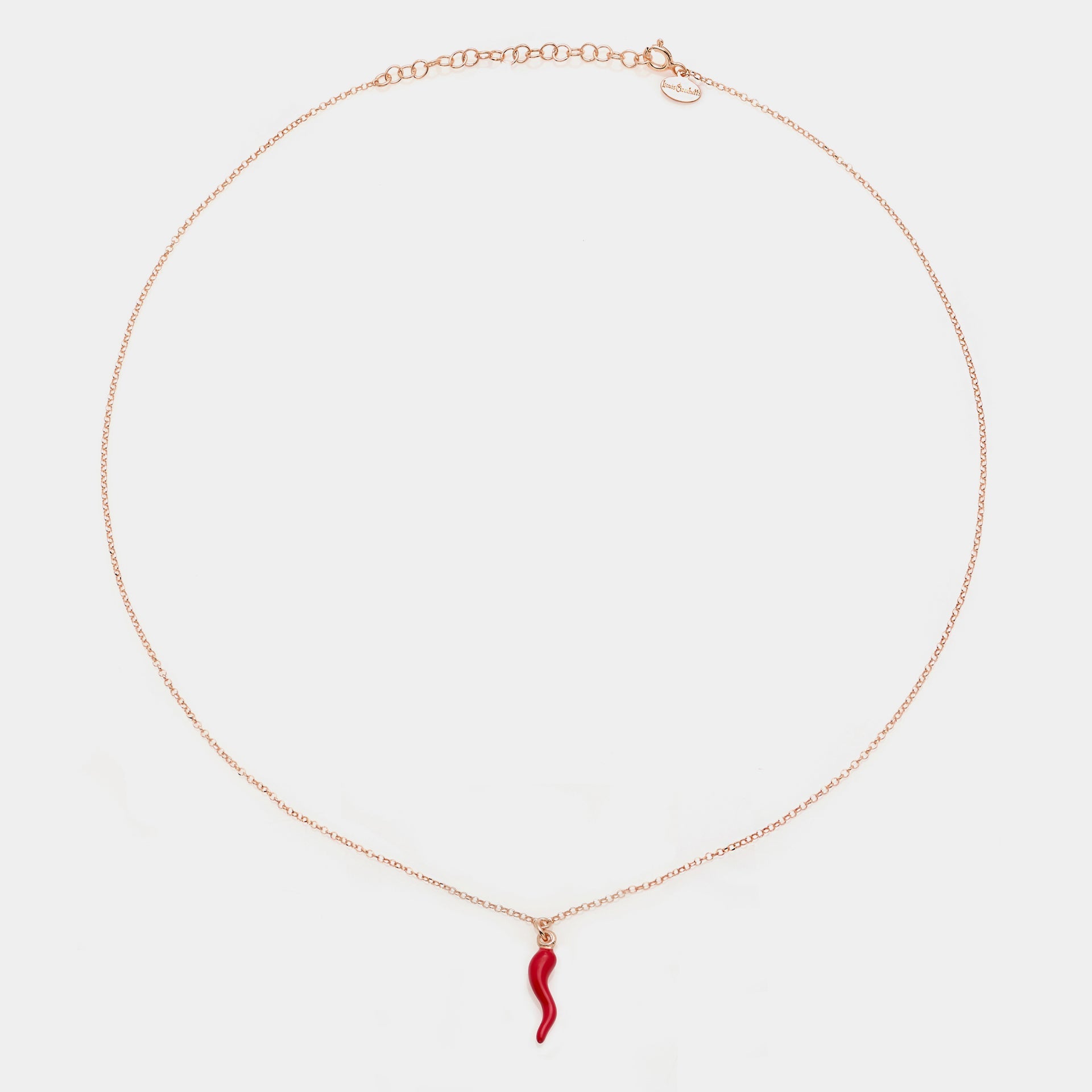 Rose gold silver necklace with enameled horn pendant