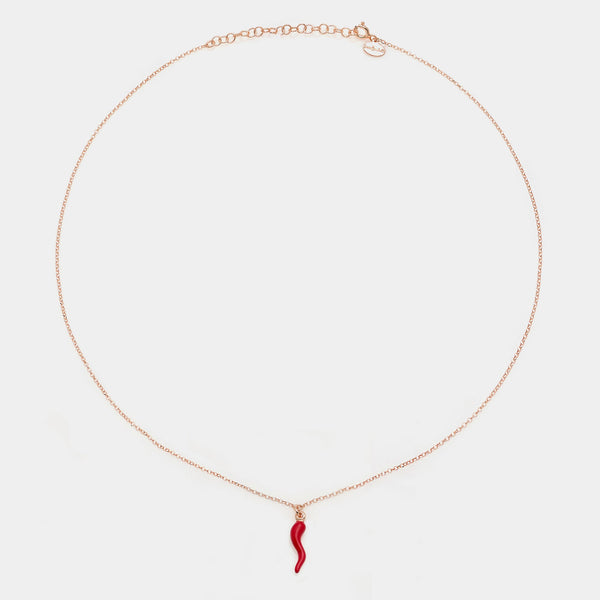 Collana argento rosato con centrale corno smaltato pendente