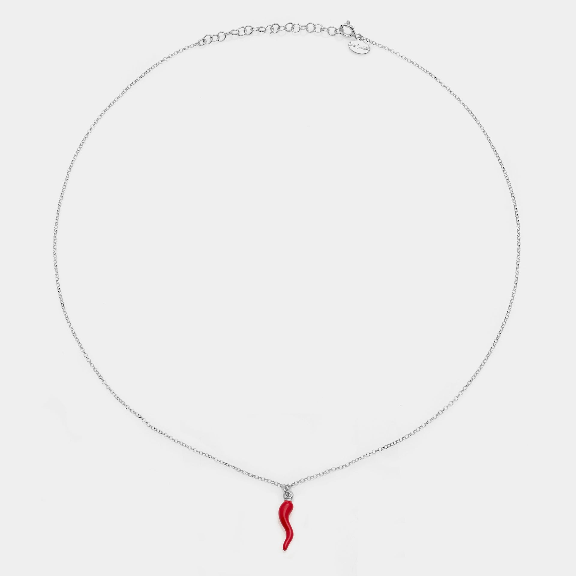 Rhodium-plated silver necklace with enameled horn pendant