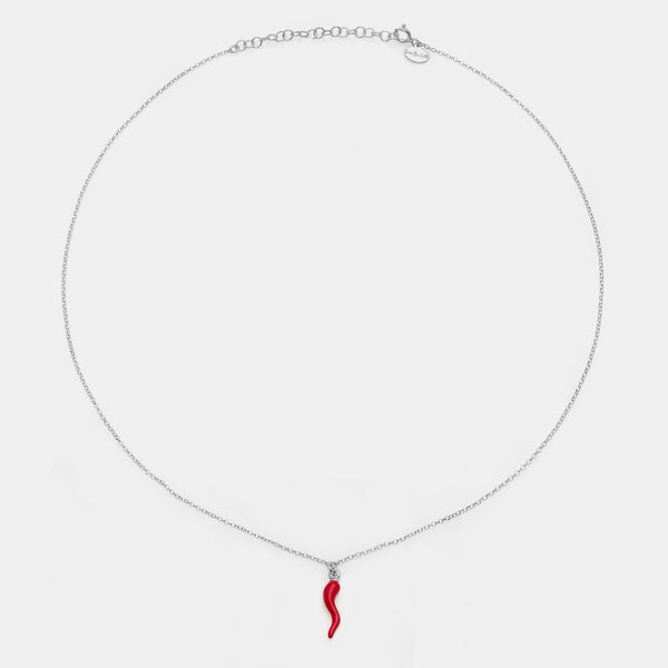 Collana argento rodiato con centrale corno smaltato pendente