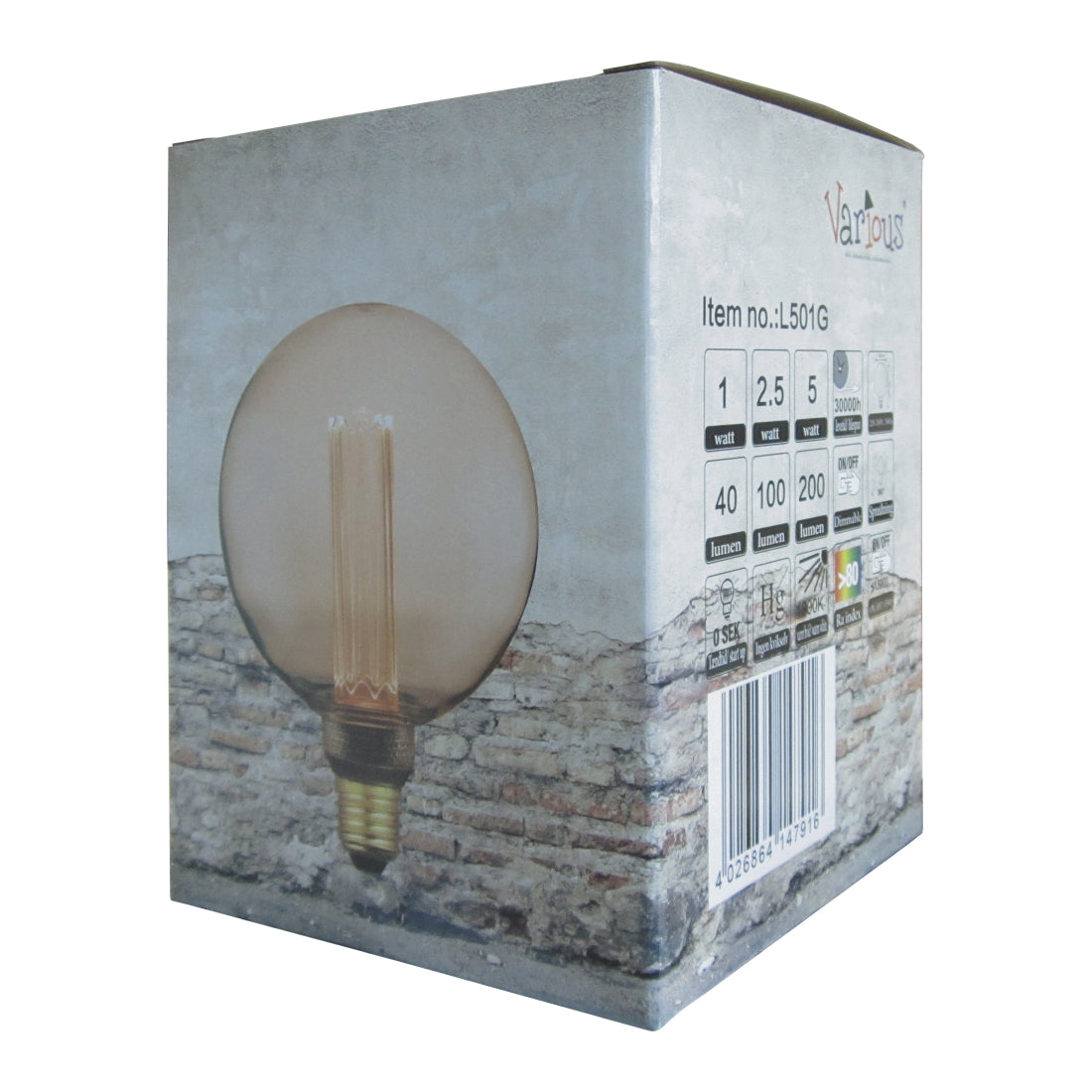 Retro LED filament globe L501G E27, warme lichtkleur 1800K, perfect dimbaar in 3 stappen