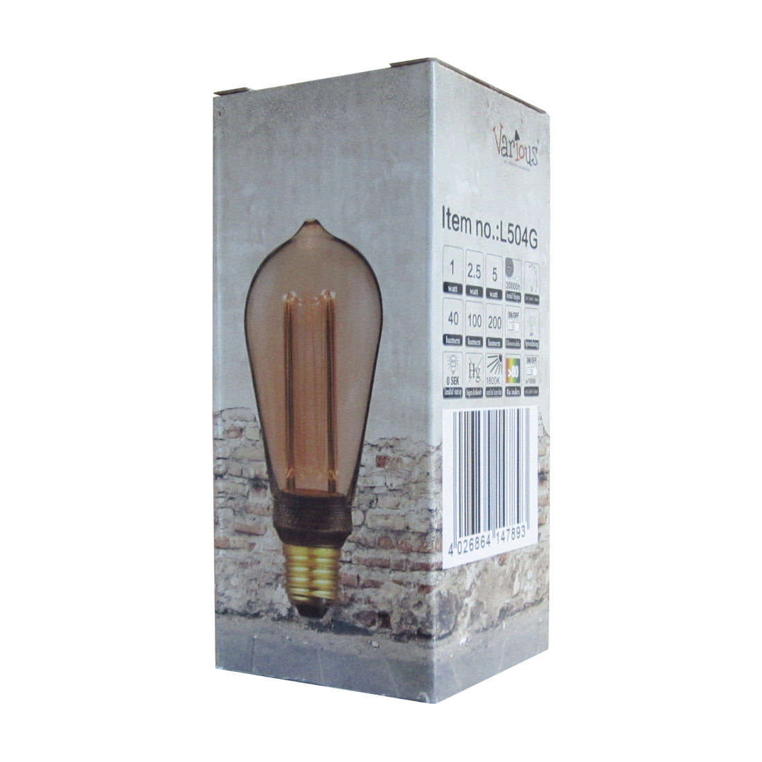 Klassieke LED globe filamentlamp L504G E27, 3-staps dimbaar, extra warmwit 1800K