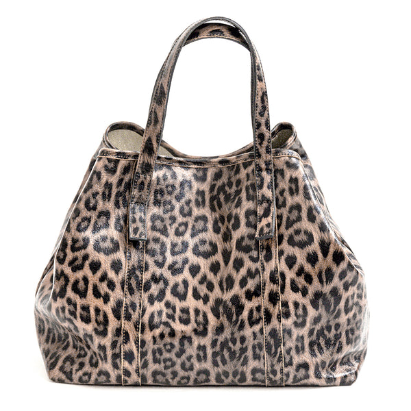 LEOPARD MAXI - Shopping maxi in pelle stampa animalier glassè