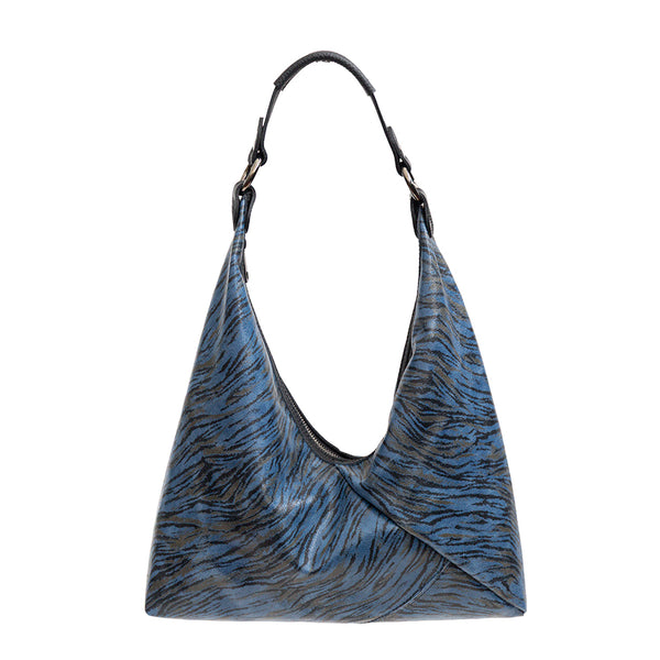 LISA - Sacca in pelle stampa zebra blu