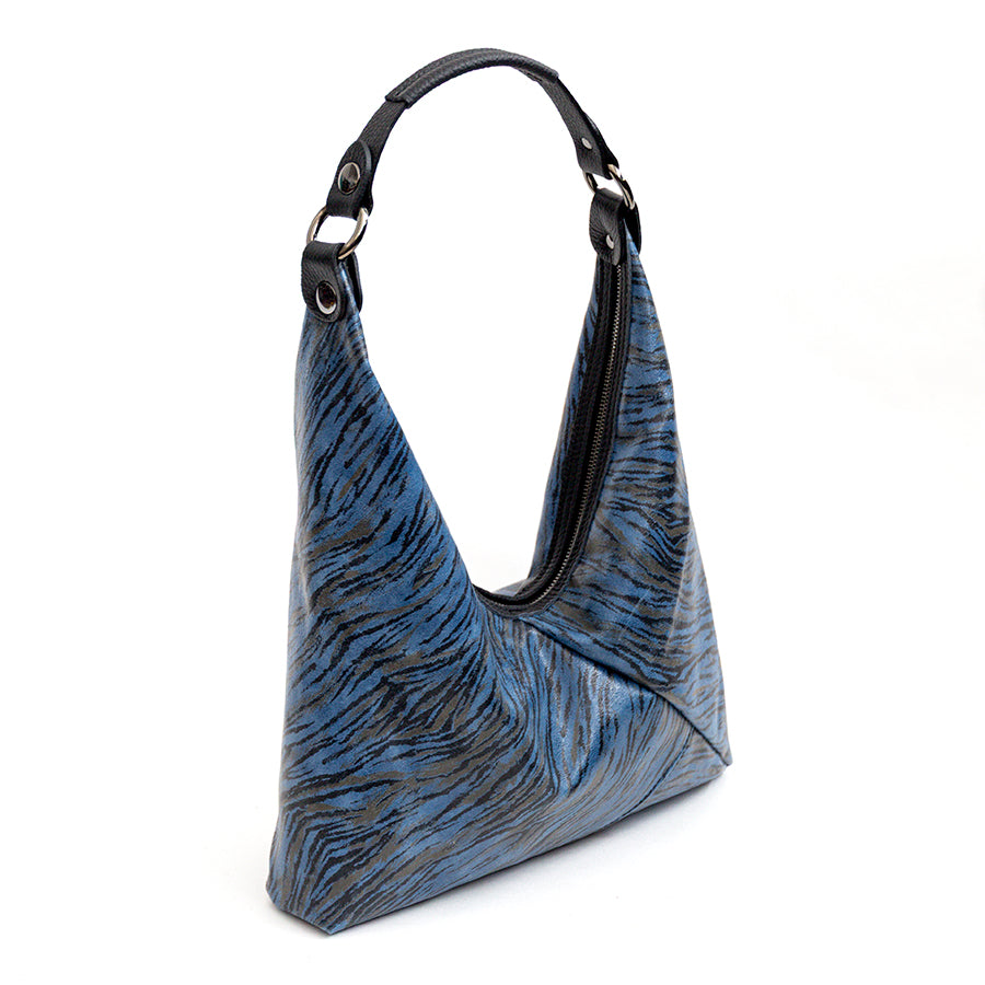 LISA - Sacca in pelle stampa zebra blu
