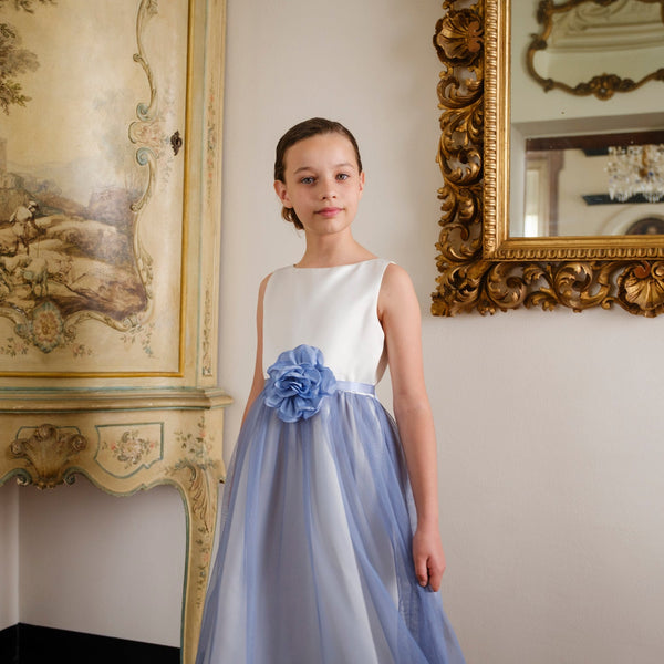 ABITO IN RASO CON GONNA TULLE