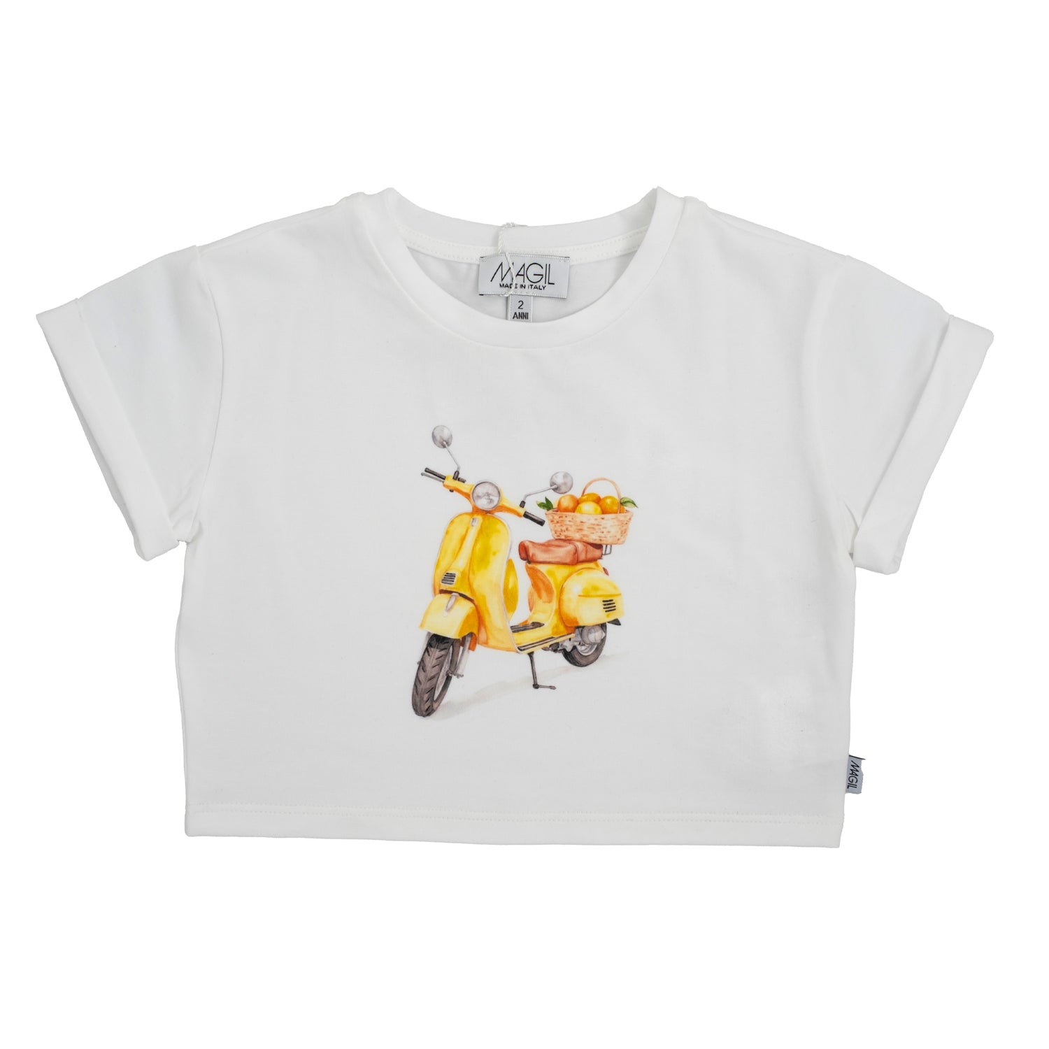 T-SHIRT CROPPED STAMPA VESPA E LIMONI