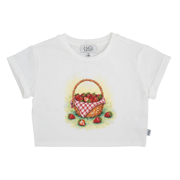 T-SHIRT CROPPED STAMPA CESTO CON FRAGOLE
