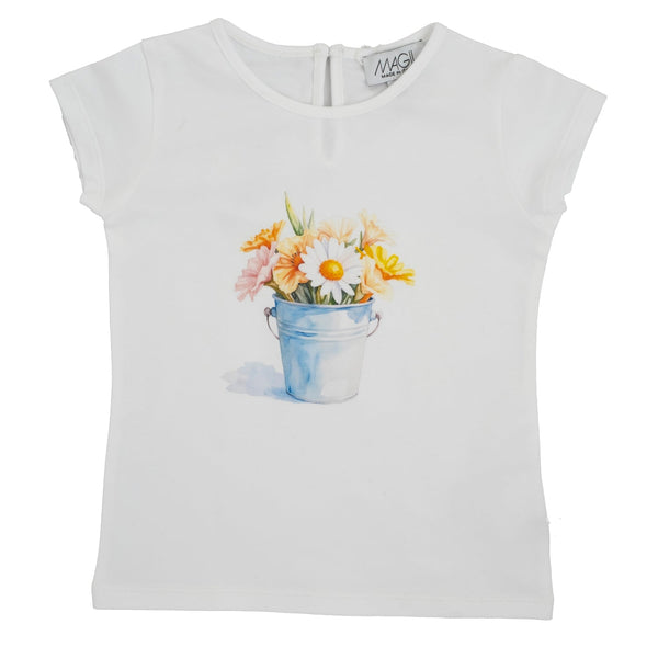 T-SHIRT STAMPA VASO MARGHERITE E FIORI