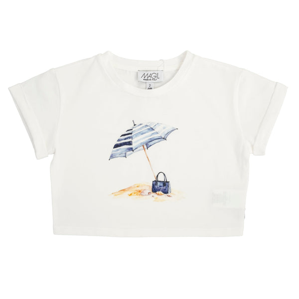 T-SHIRT CROPPED STAMPA SPIAGGIA